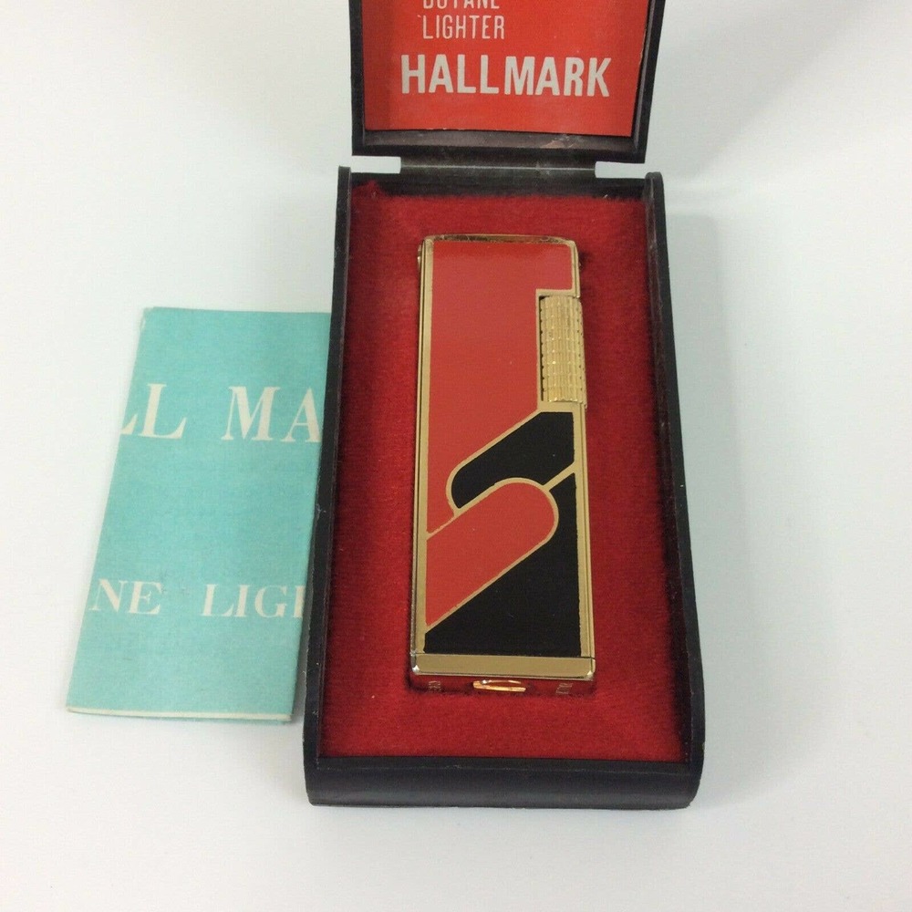 Vintage Hallmark Butane Lighter Red Black Enamel
